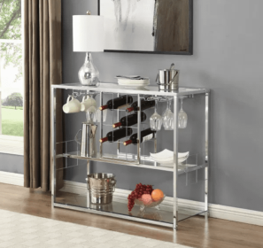 Contemporary Chrome Wine Rack Silver Modern Glass Metal Frame Wine Storage RT